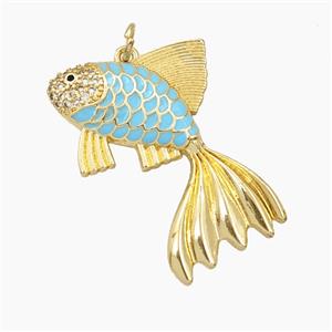 Copper Fish Pendant Blue Enamel Gold Plated, approx 30mm