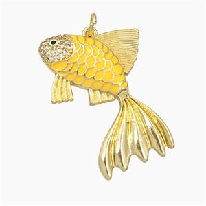 Copper Fish Pendant Yellow Enamel Gold Plated, approx 30mm