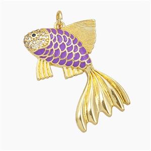 Copper Fish Pendant Purple Enamel Gold Plated, approx 30mm