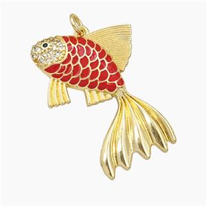 Copper Fish Pendant Red Enamel Gold Plated, approx 30mm