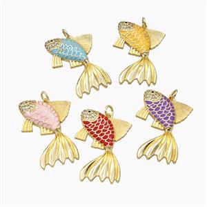 Copper Fish Pendant Enamel Gold Plated Mixed, approx 30mm