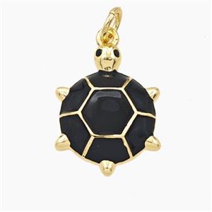 Copper Tortoise Pendant Black Enamel Gold Plated, approx 14-18mm