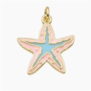 Copper Starfish Pendant Pink Blue Enamel Gold Plated, approx 18.5mm