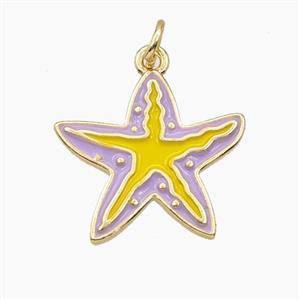 Copper Starfish Pendant Purple Yellow Enamel Gold Plated, approx 18.5mm
