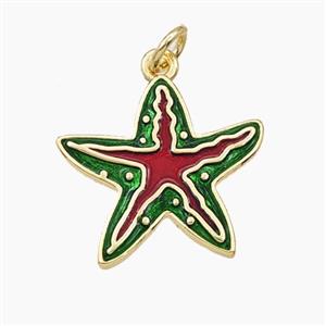 Copper Starfish Pendant Green Red Enamel Gold Plated, approx 18.5mm