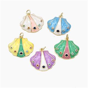 Copper Scallop Shell Pendant Pave Zirconia Enamel Gold Plated Mixed, approx 18-22mm