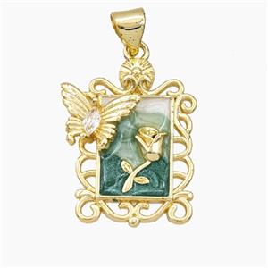 Copper Tulip Pendant Enamel Butterfly Gold Plated, approx 15-22mm