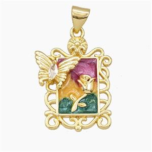 Copper Tulip Pendant Enamel Butterfly Gold Plated, approx 15-22mm