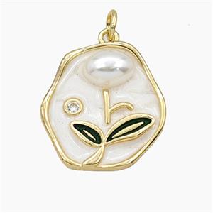Copper Flower Pendant Pave Resin Enamel Gold Plated, approx 20mm