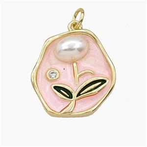 Copper Flower Pendant Pave Resin Enamel Gold Plated, approx 20mm