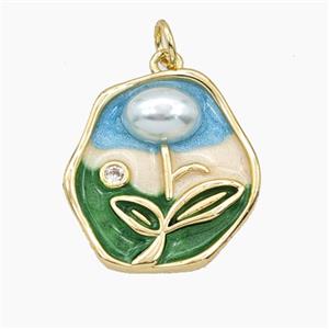 Copper Flower Pendant Pave Resin Enamel Gold Plated, approx 20mm