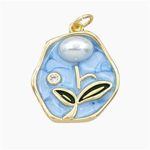 Copper Flower Pendant Pave Resin Enamel Gold Plated, approx 20mm