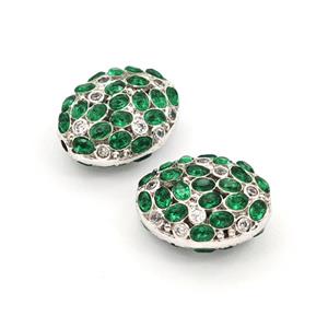 Copper Oval Beads Pave Zirconia Platinum Plated, approx 16-19mm