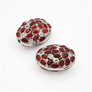 Copper Oval Beads Pave Zirconia Platinum Plated, approx 16-19mm