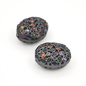 Copper Oval Beads Pave Zirconia Black Plated, approx 16-19mm