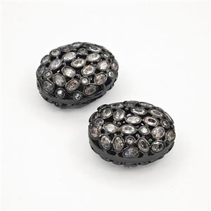 Copper Oval Beads Pave Zirconia Black Plated, approx 16-19mm