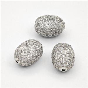 Copper Barrel Beads Pave Zirconia Platinum Plated, approx 10-14mm