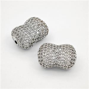 Copper Penut Beads Pave Zirconia Platinum Plated, approx 15-20mm