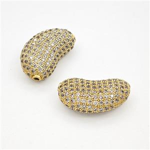 Copper Bean Beads Pave Zirconia Gold Plated, approx 13-22mm