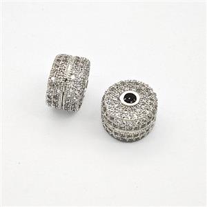 Copper Rondelle Beads Pave Zirconia Platinum Plated, approx 10mm
