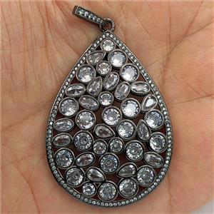 Copper Teardrop Pendant Micropave Zirconia Flat Black Plated, approx 37-50mm