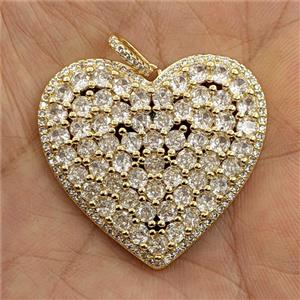 Copper Heart Pendant Pave Zirconia Gold Plated, approx 35mm