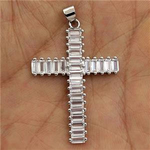 Copper Cross Pendant Pave Zirconia Platinum Plated, approx 27-35mm