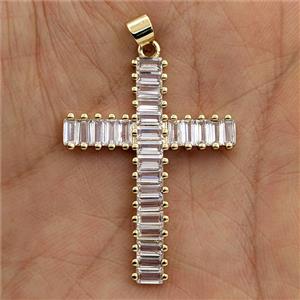 Copper Cross Pendant Pave Zirconia Gold Plated, approx 27-35mm