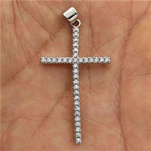 Copper Cross Pendant Pave Zirconia Platinum Plated, approx 23-38mm