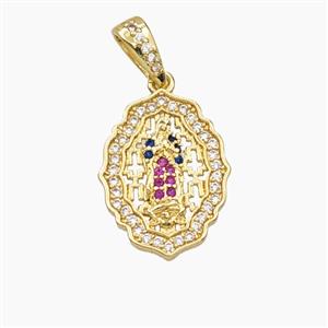Copper Pendant Pave Zircon, Gold Plated, approx 13-16mm