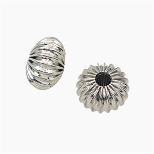 Copper Rondelle Beads Ribbed Platinum Plated, approx 8x12mm