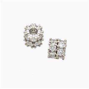 Copper Tube Beads Pave Zirconia Platinum Plated, approx 5.5-6.5mm