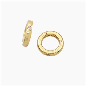 Copper Rings Beads Pave Zirconia Gold Plated, approx 8mm