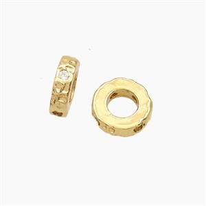 Copper Rings Beads Pave Zirconia Gold Plated, approx 8mm