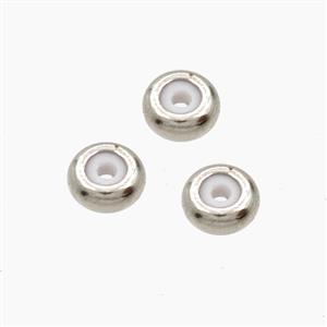 Copper Rondelle Stoper Beads With Rubber Smooth Platinum Plated, approx 4mm
