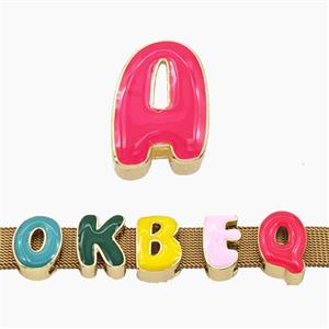 Copper Letter-A Beads Enamel Flat Hole Gold Plated, approx 9-14mm, 3-11mm hole