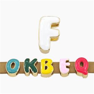 Copper Letter-F Beads Enamel Flat Hole Gold Plated, approx 9-14mm, 3-11mm hole