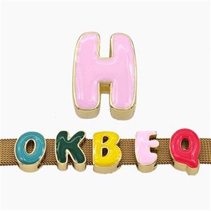 Copper Letter-H Beads Enamel Flat Hole Gold Plated, approx 9-14mm, 3-11mm hole
