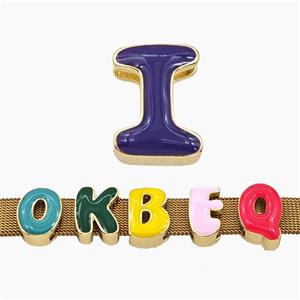 Copper Letter-I Beads Enamel Flat Hole Gold Plated, approx 9-14mm, 3-11mm hole