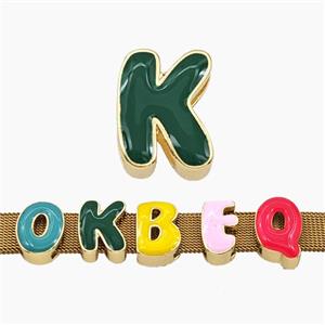 Copper Letter-K Beads Enamel Flat Hole Gold Plated, approx 9-14mm, 3-11mm hole