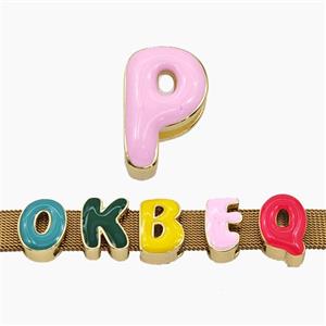 Copper Letter-P Beads Enamel Flat Hole Gold Plated, approx 9-14mm, 3-11mm hole