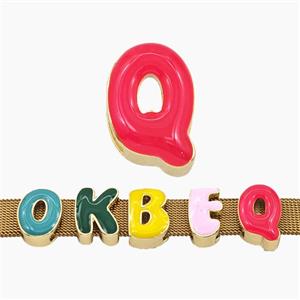 Copper Letter-Q Beads Enamel Flat Hole Gold Plated, approx 9-14mm, 3-11mm hole