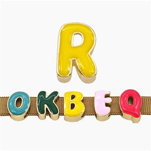 Copper Letter-R Beads Enamel Flat Hole Gold Plated, approx 9-14mm, 3-11mm hole