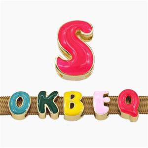 Copper Letter-S Beads Enamel Flat Hole Gold Plated, approx 9-14mm, 3-11mm hole
