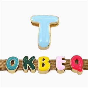 Copper Letter-T Beads Enamel Flat Hole Gold Plated, approx 9-14mm, 3-11mm hole