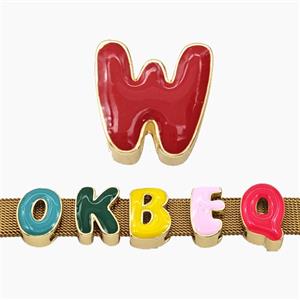 Copper Letter-W Beads Enamel Flat Hole Gold Plated, approx 9-14mm, 3-11mm hole