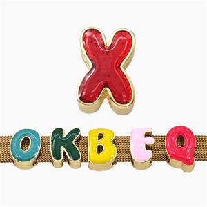 Copper Letter-X Beads Enamel Flat Hole Gold Plated, approx 9-14mm, 3-11mm hole