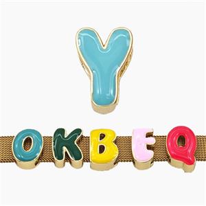 Copper Letter-Y Beads Enamel Flat Hole Gold Plated, approx 9-14mm, 3-11mm hole