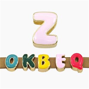 Copper Letter-Z Beads Enamel Flat Hole Gold Plated, approx 9-14mm, 3-11mm hole