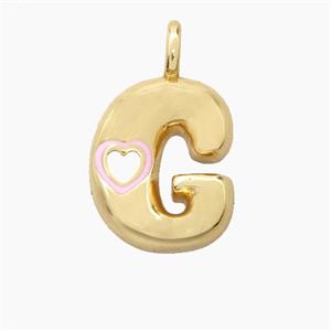 Copper Letter-G Pendant Pink Enamel Heart Gold Plated, approx 11-18mm